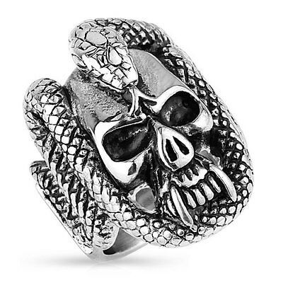 Skull & Coiled Snake Ring