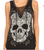 Skull Graphic Black Ladies Print on a Deep String Eyelet V-neck Tank Top