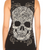 Skull Graphic Black Ladies Print on a Deep String Eyelet V-neck Tank Top