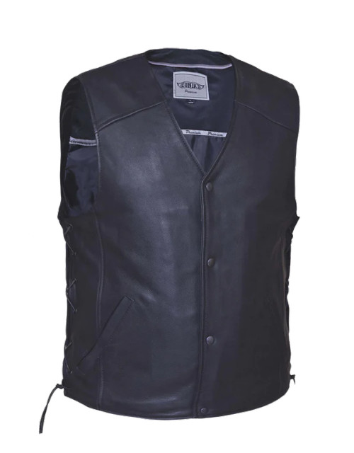 Men's Solid Back Premium Cowhide Leather Vest 2 Front Pockets - Riders ...