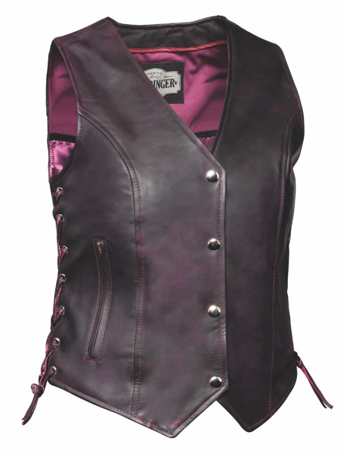 Ladies 'Lilly' Premium Purple Lambskin Vest w/Side Lace - Riders Biker ...
