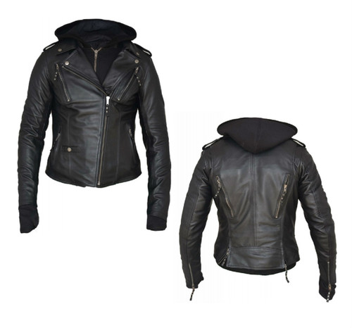 Women S Motorcycle Riding Leather Jacket Vented Premium Leather W Hoody Riders Biker Supply