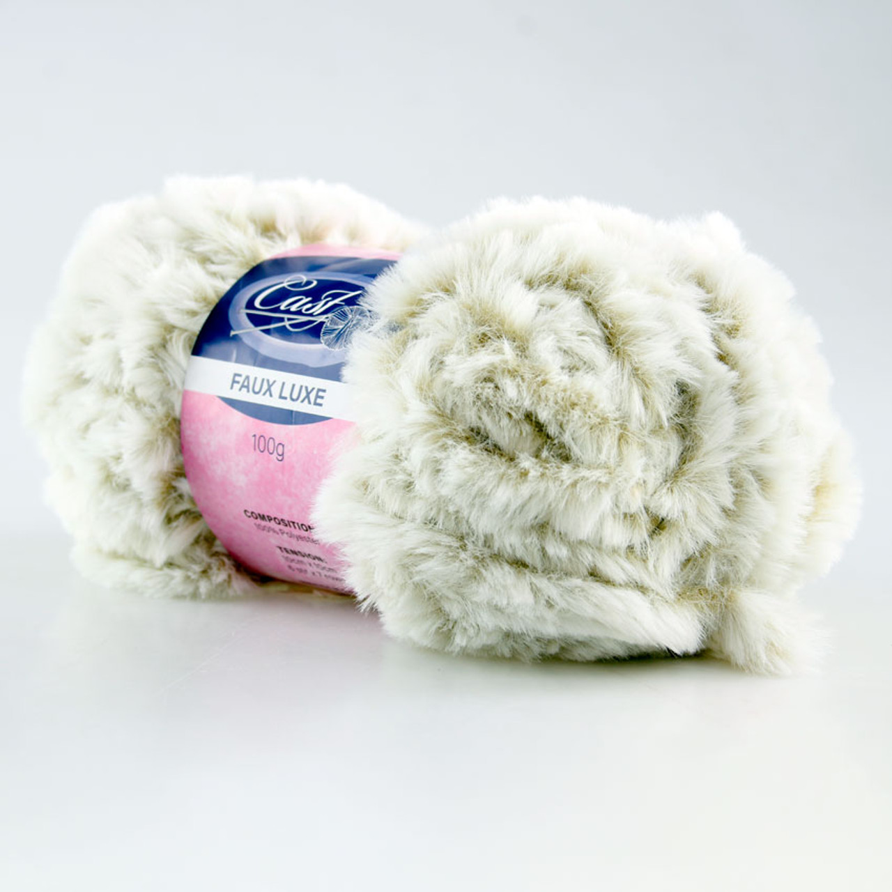 Cast On Faux Fur Knitting Yarn 100 gram Tan / White - 10 pack