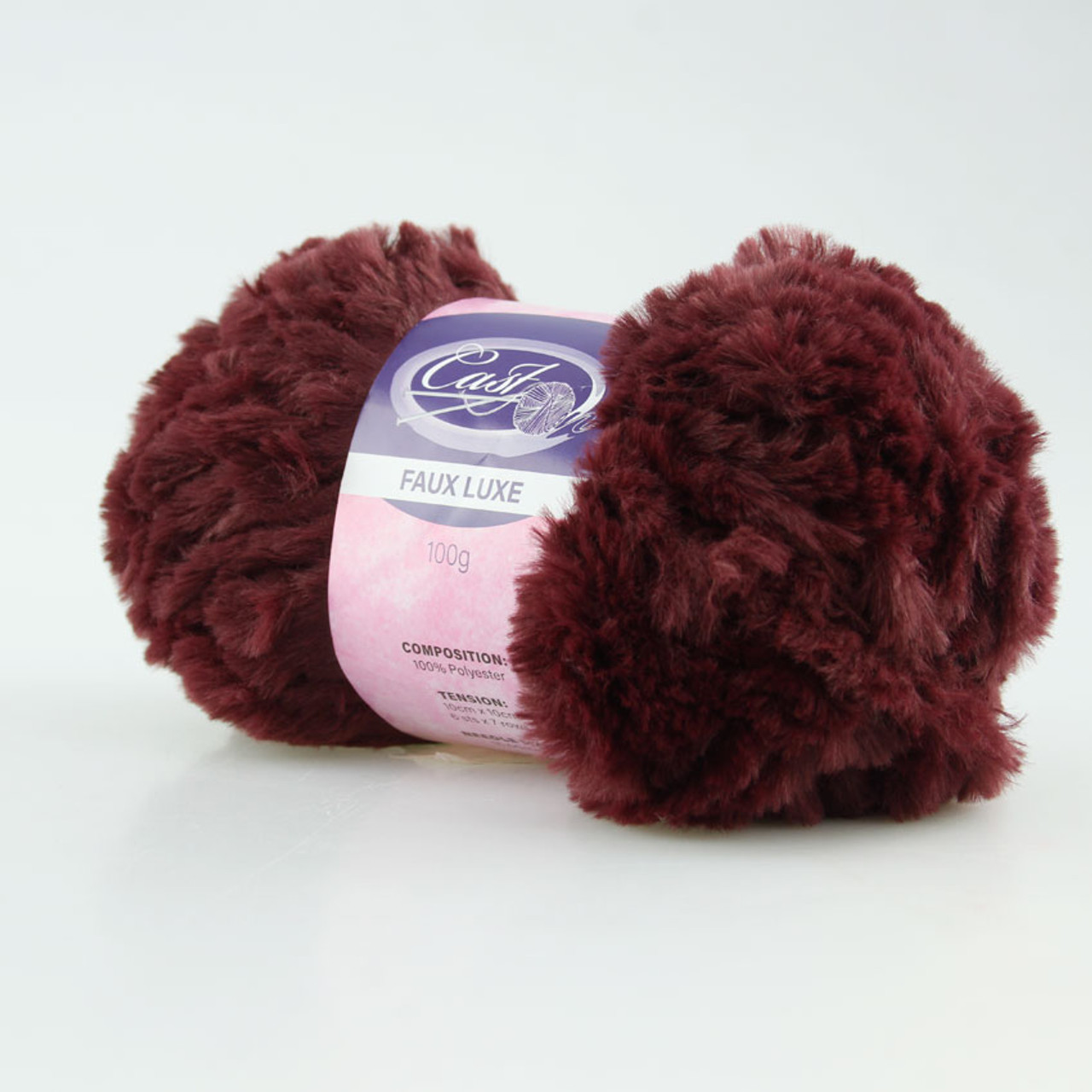 Cast On Faux Fur Knitting Yarn 100 gram Burgundy - 10 pack