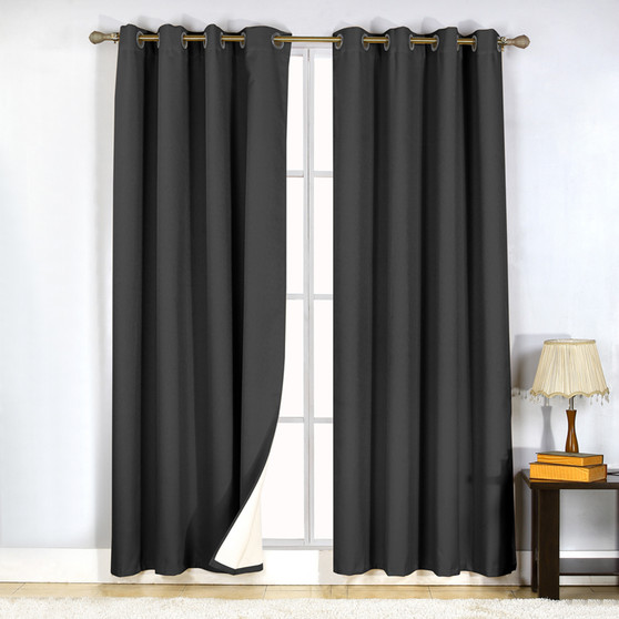 Faux Silk Blockout Eyelet Curtain Charcoal - 137 x 213cm | Prices Plus