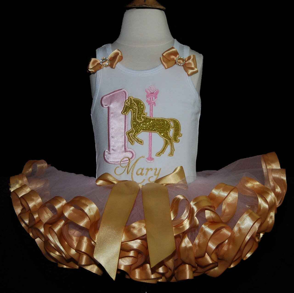 1st birthday outfit glitter carousel horse pink and gold