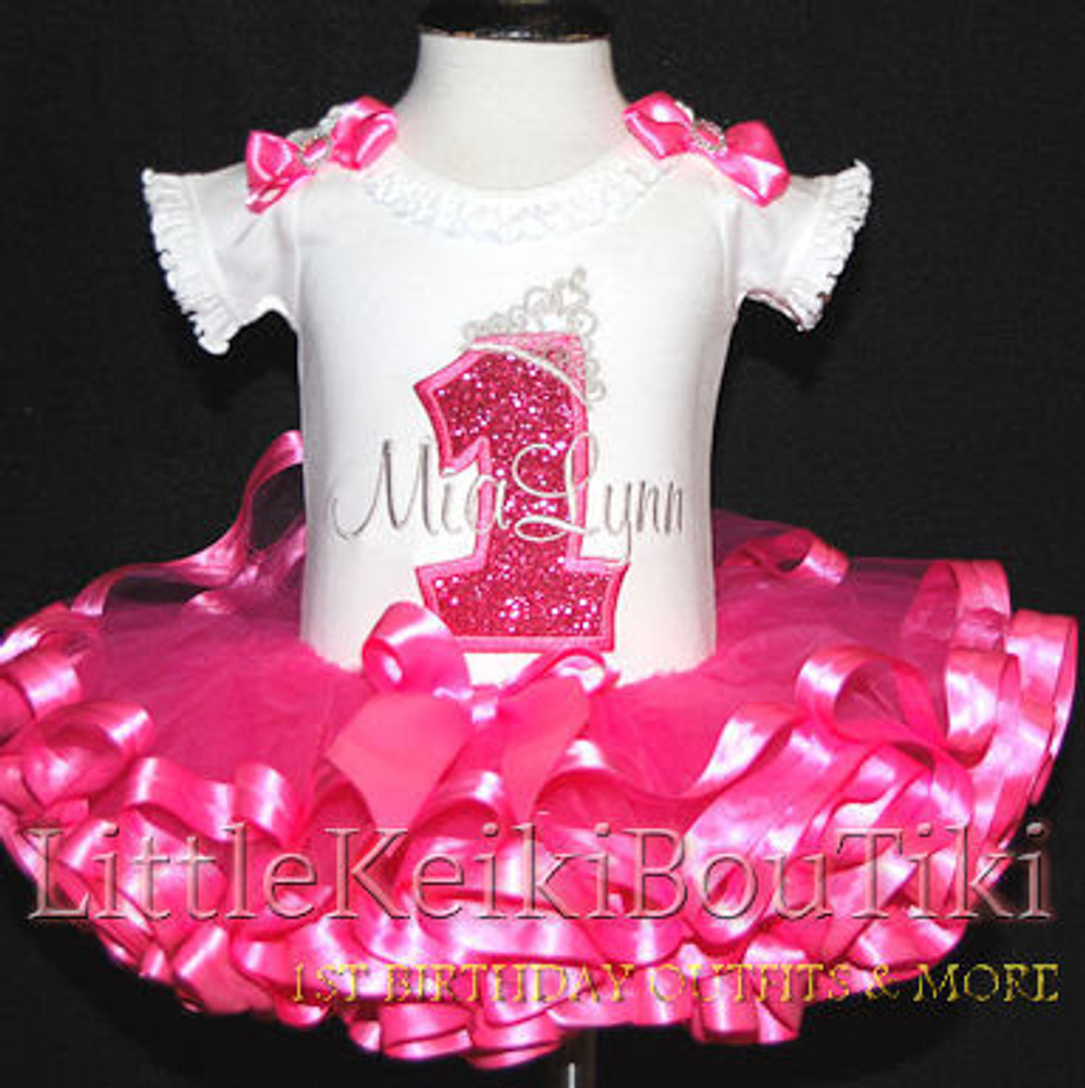 First Birthday Princess Tutu Outfit in hot pink and silver