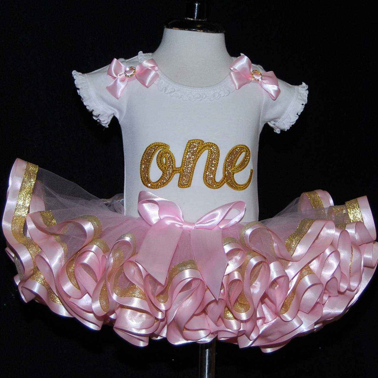 One - Birthday Outfit - Lavender Purple and Silver/Gold Glitter - embellished pettiskirt main image 1