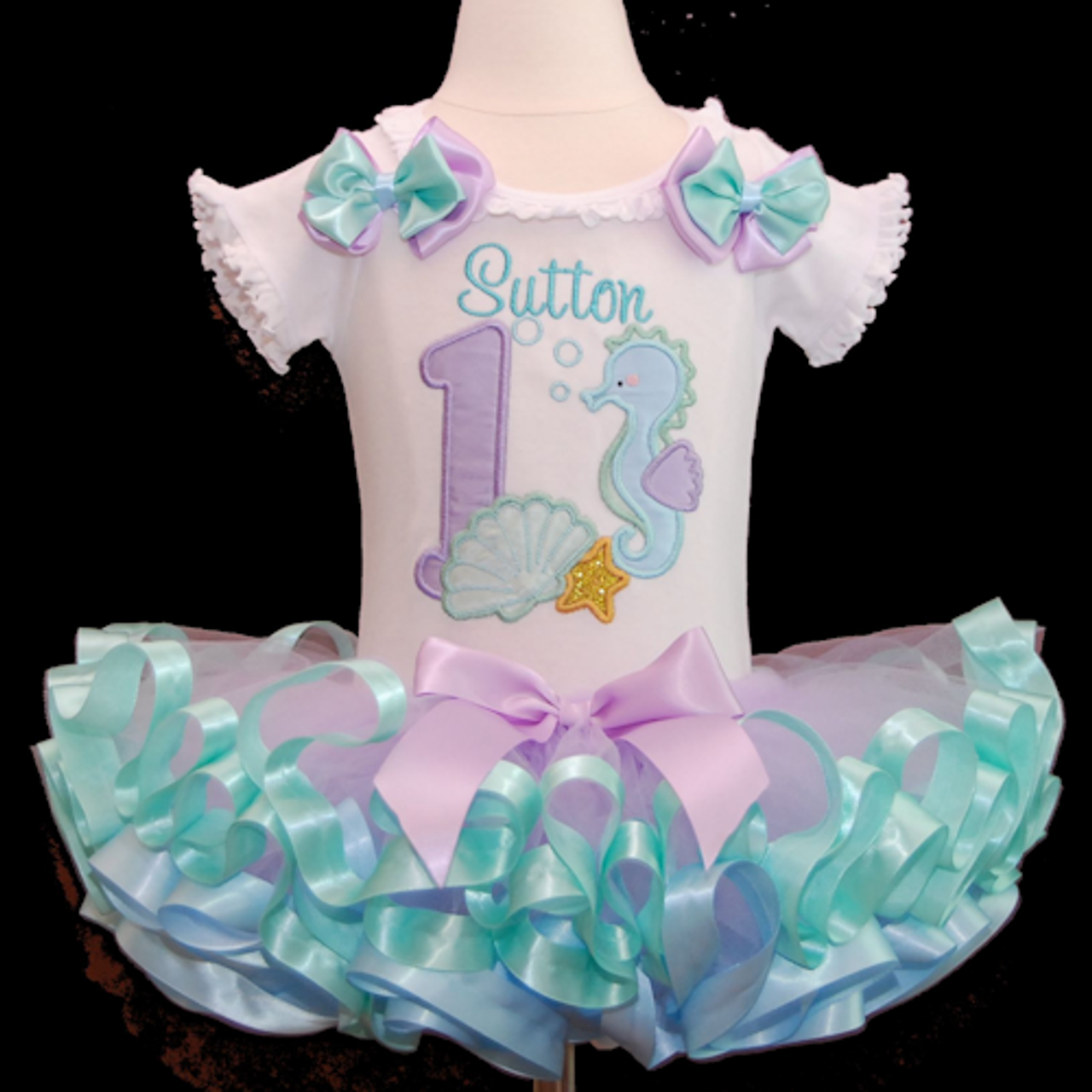 1st Birthday Outfit-Under the Sea outfit, ribbon trim tutu
