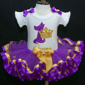 1st birthday girl princess tutu dress, glitter crown in purple