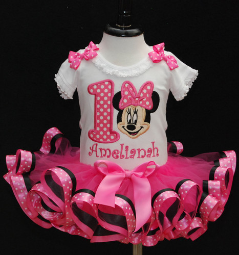 Minnie Mouse 1st Birthday Outfit pink, toddler birthday dress with customized onesie