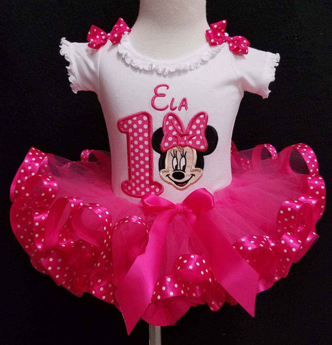 Minnie Mouse Outfit First Birthday- personalized baby first birthday girl outfit- hot pink