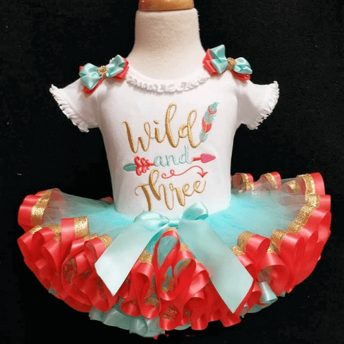Wild and Three 3rd birthday outfit with triple ribbon trimmed tutu