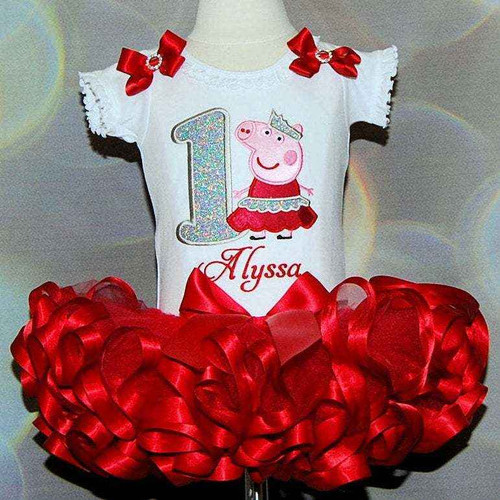 Peppa Pig tutu birthday outfit 1st birthday girl outfit glitter number birthday dress princess peppa 1st birthday ribbon tutu personalized shirt