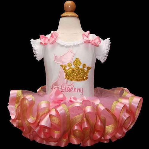 Pink and Gold 1st birthday girl outfit  Princess Happy Birthday Crown