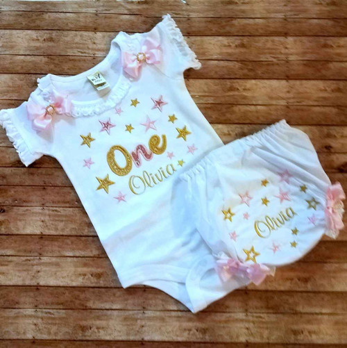 pink and gold birthday outfit 1st birthday girl cake smash outfit 1st birthday pink and gold onesie smash cake set bloomers chunky necklace