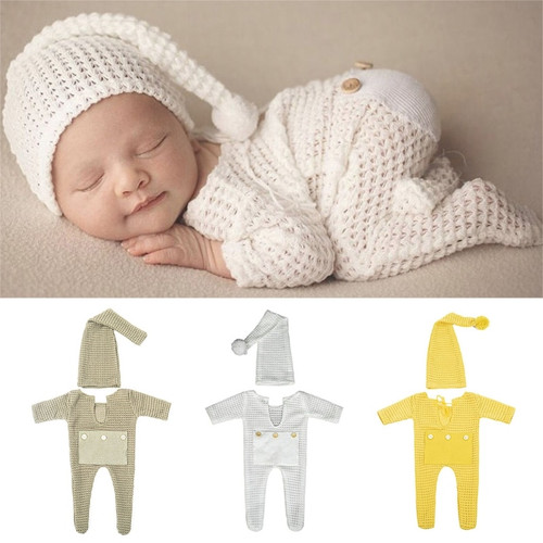 2 Pcs Newborn Photography Prop Outfit- Romper Hat Set