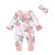 Lovely Infant Baby Girl Floral Romper Ruffle Edge Buttoned Collar Long Sleeve Long Pants Bowknot Hairband