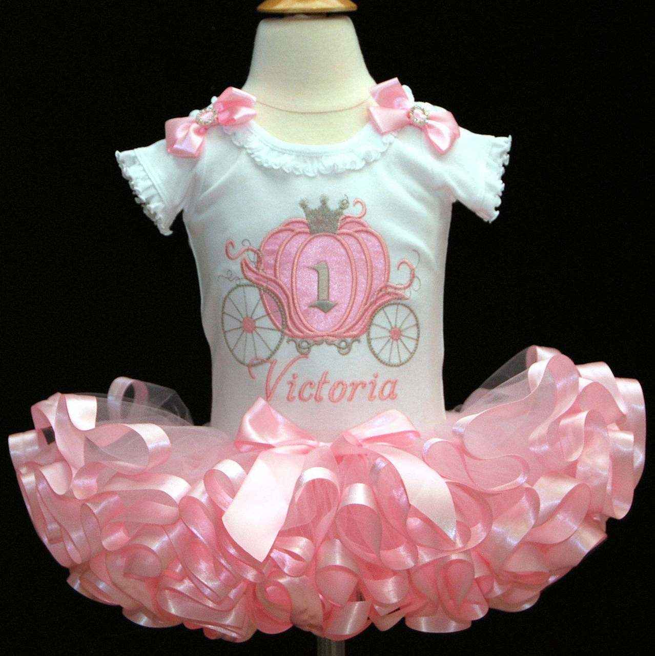 1st birthday girl outfit, Cinderella Carriage pink