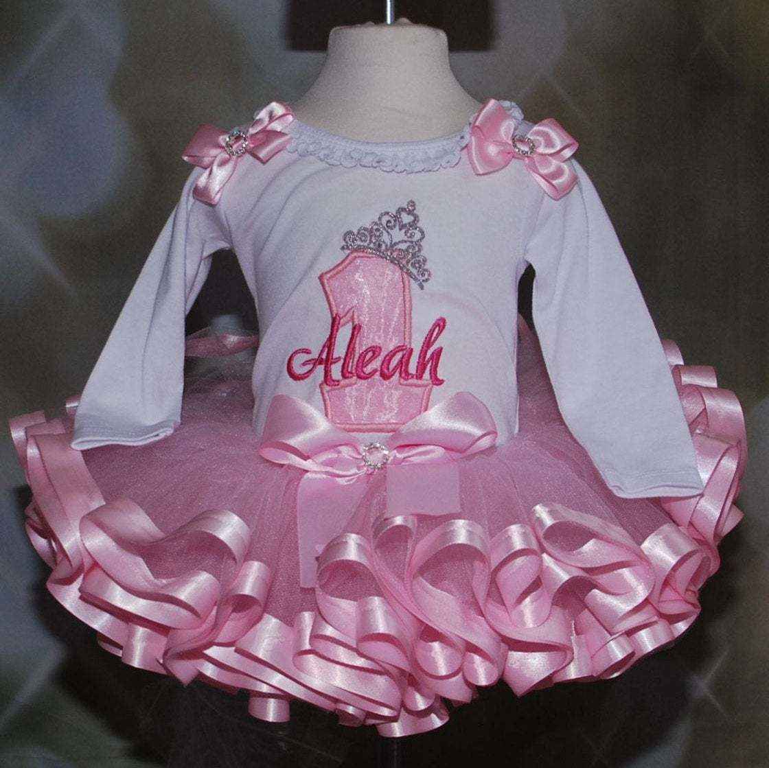 1st Birthday Princess Outfit 1 with tiara pink