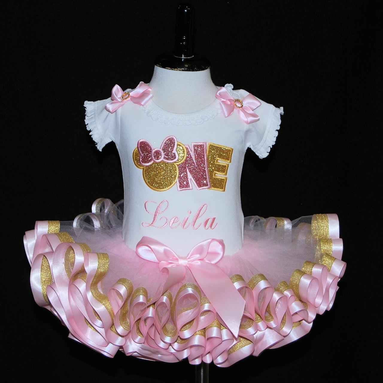 pink and gold minnie mouse 1st birthday outfit