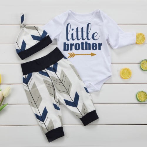 Little Brother Printed 3Pcs Infant Set, Newborn  Infant Baby Boys Clothes