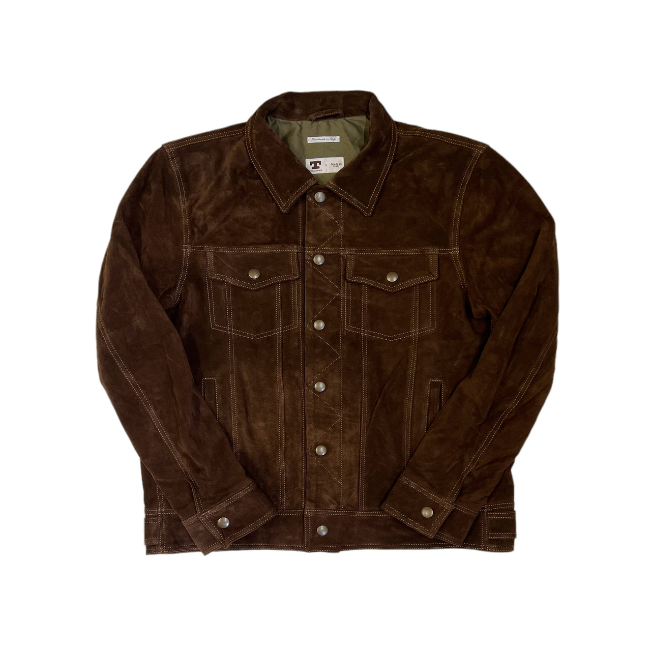 Men's Tan Faux Suede Trucker Jacket | Boohoo UK