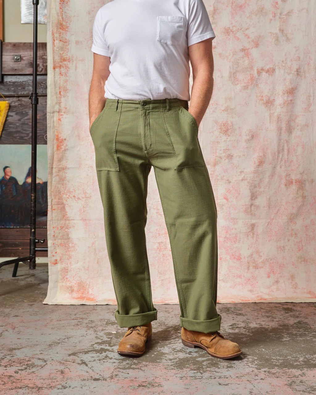 Fatigue Pant - Olive Sateen Wide Leg