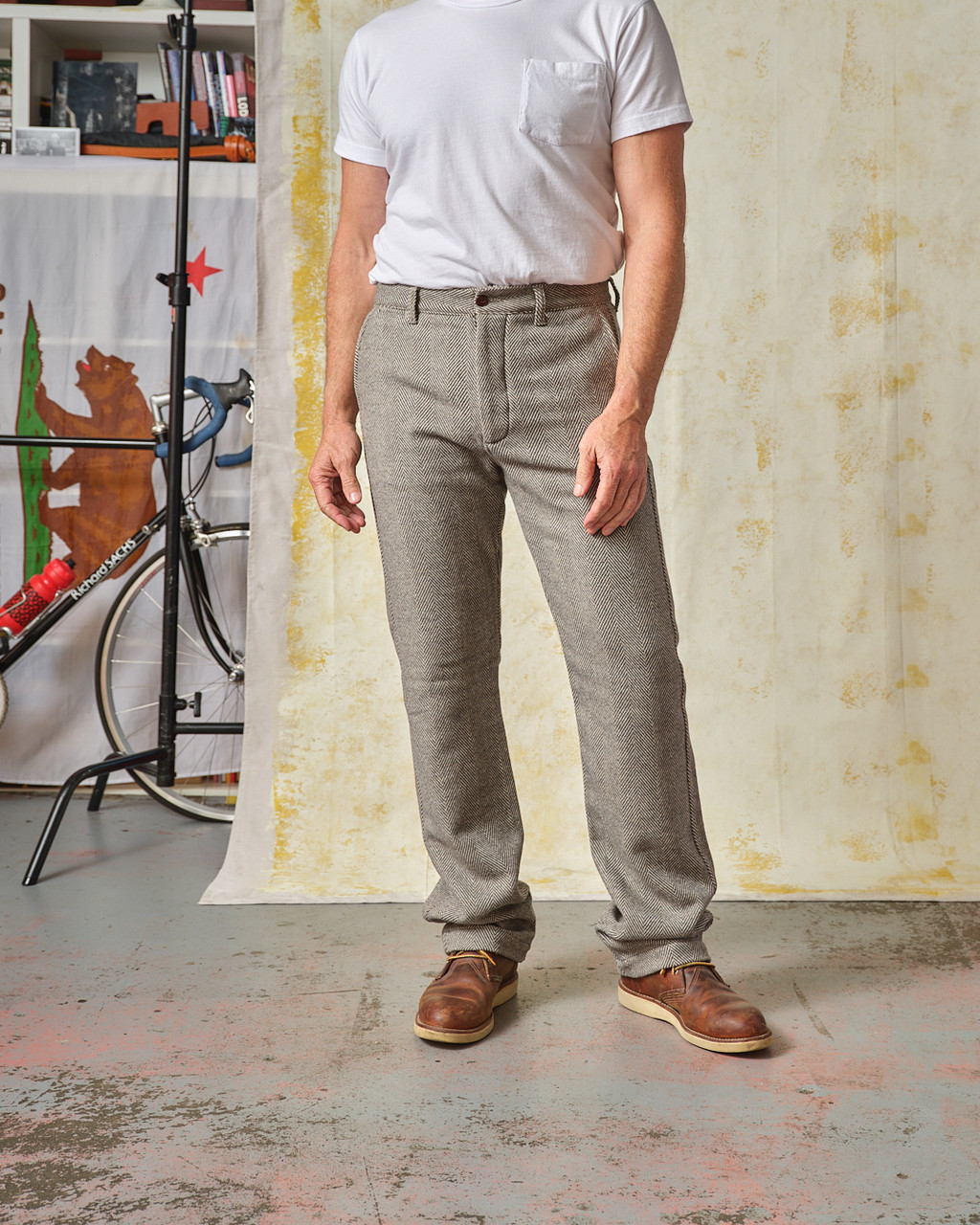 Herringbone Straight Leg Button Fly Pant - Tellason Herringbone Straight Leg Button Fly Pant - Tellason