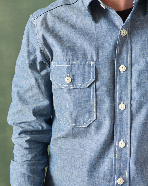 CLAMPDOWN CHAMBRAY WORK SHIRT - Tellason.com