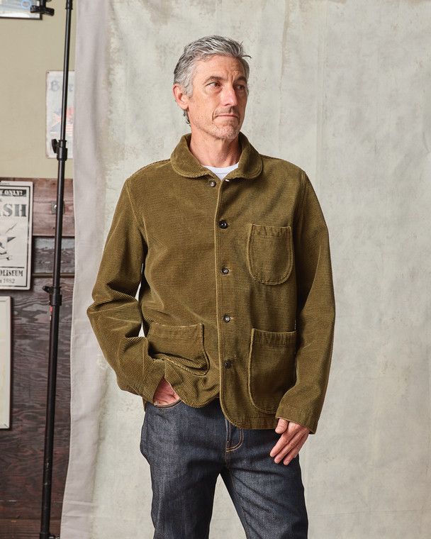 Shawl Collar Cord Jacket Olive - Tellason
