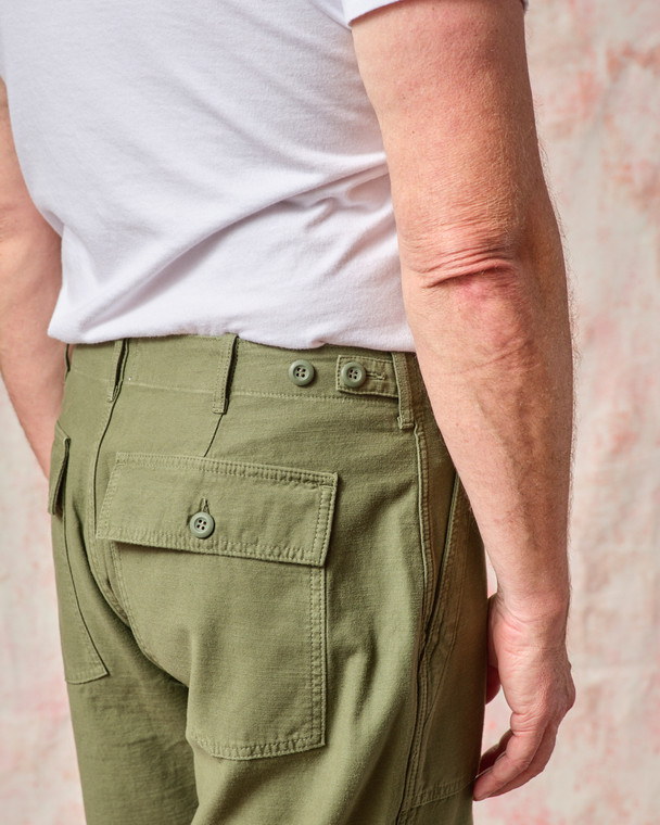 Fatigue Pant - Olive Sateen Straight Wide Leg - Tellason