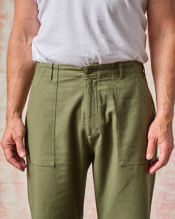 Fatigue Pant - Olive Sateen Straight Wide Leg - Tellason