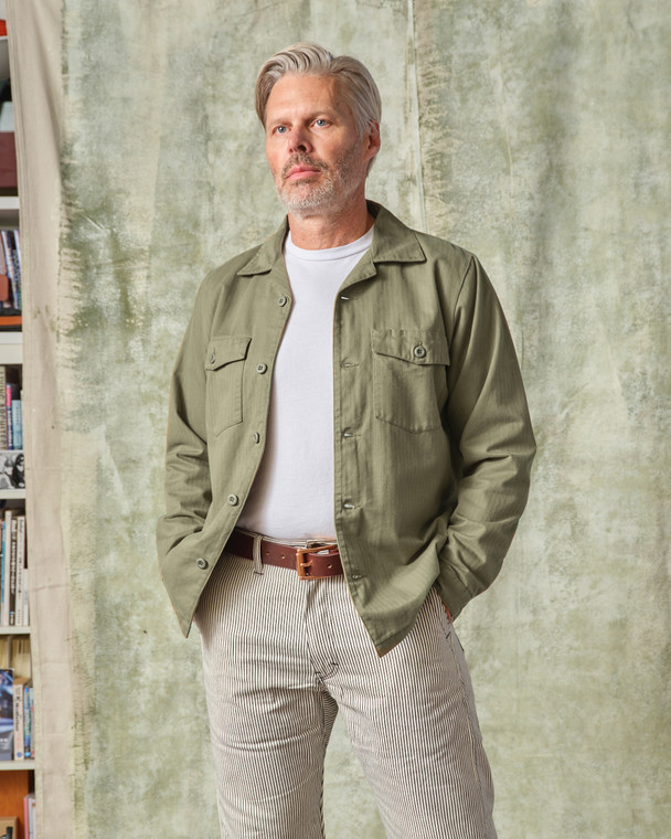 Paul Herringbone Twill Jacket- Olive - Tellason