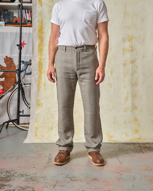 Herringbone Straight Leg Button Fly Pant - Tellason