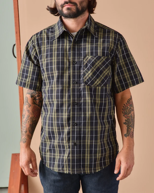 W10 Short Sleeve Madras Shirt- Black / Olive
