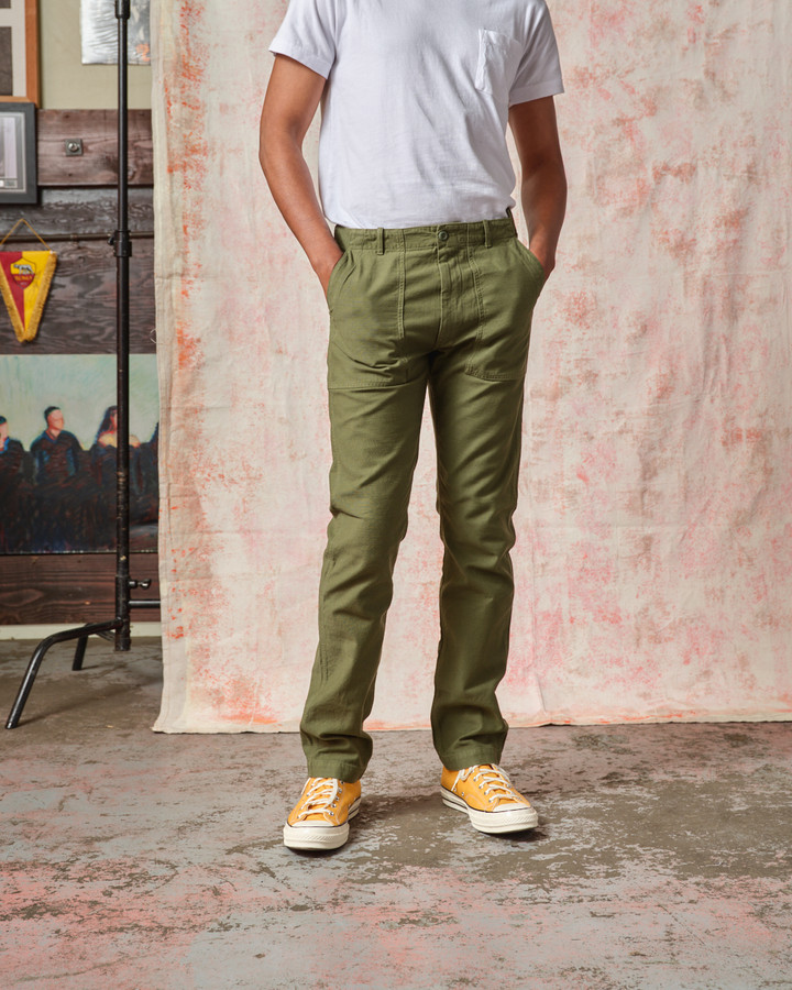 パンツ Fatigue Pants High ( OLIVE ) Fatigue Pant - Olive Sateen Straight Wide Leg - Tellason