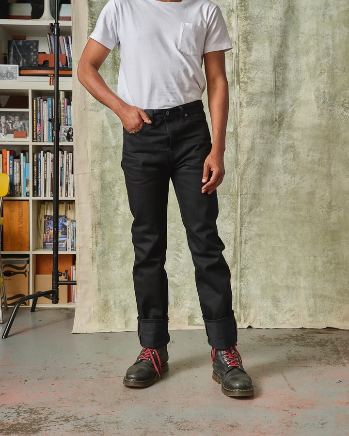 The Blubaugh- Mid Rise Slim Straight Black Selvedge Jeans- 13.5 oz.