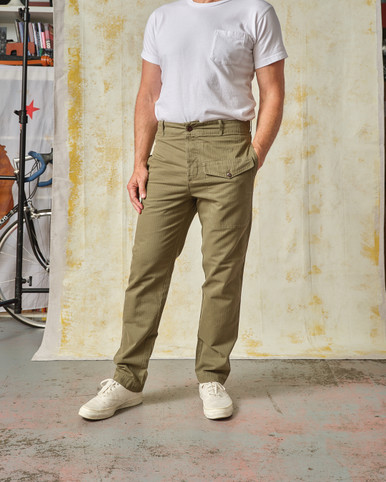 GHURKA PANT Olive Herringbone - Tellason.com