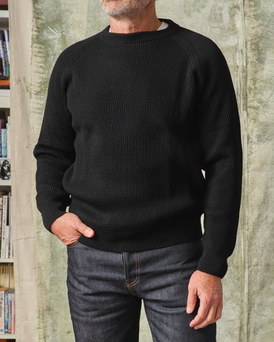 Wool Crewneck Sweater (Black) - Tellason