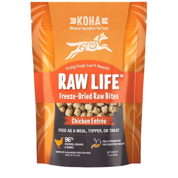 Raw Life Freeze-Dried Raw Bites Chicken Entrée for Dogs 14oz Bag