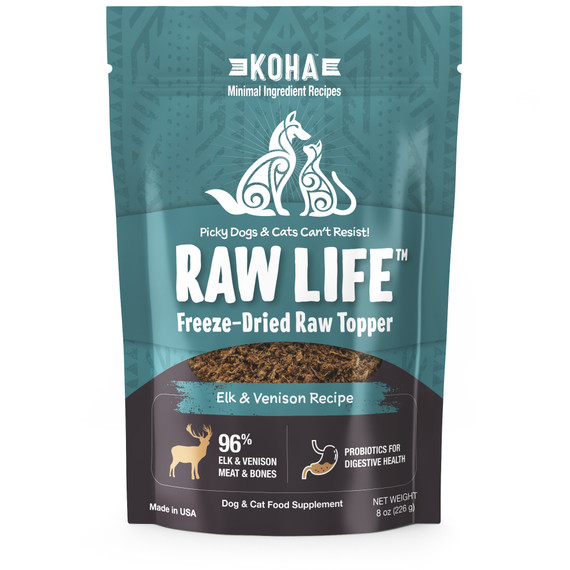 Raw Life Freeze-Dried Raw Topper Elk & Venison Recipe for Dogs and Cats 8oz Bag