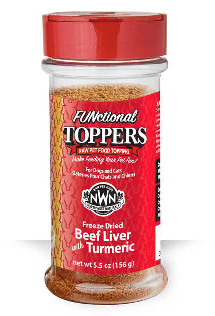 Northwest Naturals FUNctional Toppers Freeze-Dried Beef Liver with Turmeric for Dogs & Cats, 5.5-oz