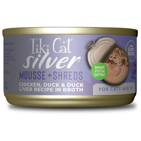 Tiki Cat Silver Mousse & Shreds Chicken, Duck & Duck Liver 2.4oz