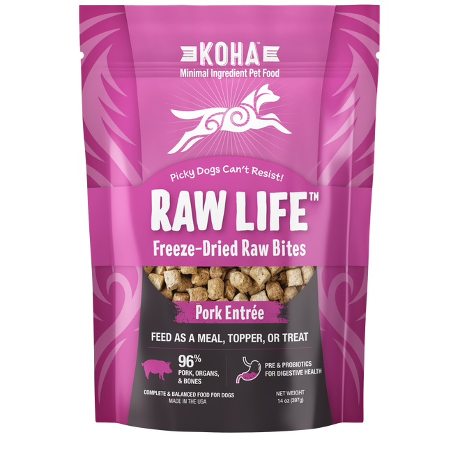 Raw Life Freeze-Dried Raw Bites Pork Entrée for Dogs 14oz Bag
