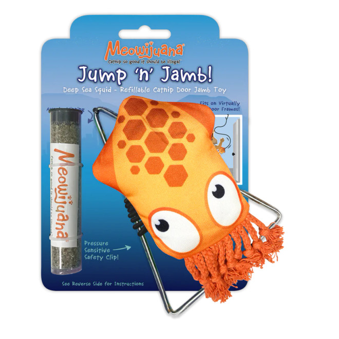 Meowijuana Jump 'n' Jamb - Deep Sea Squid - Refillable Catnip Swinging Toy