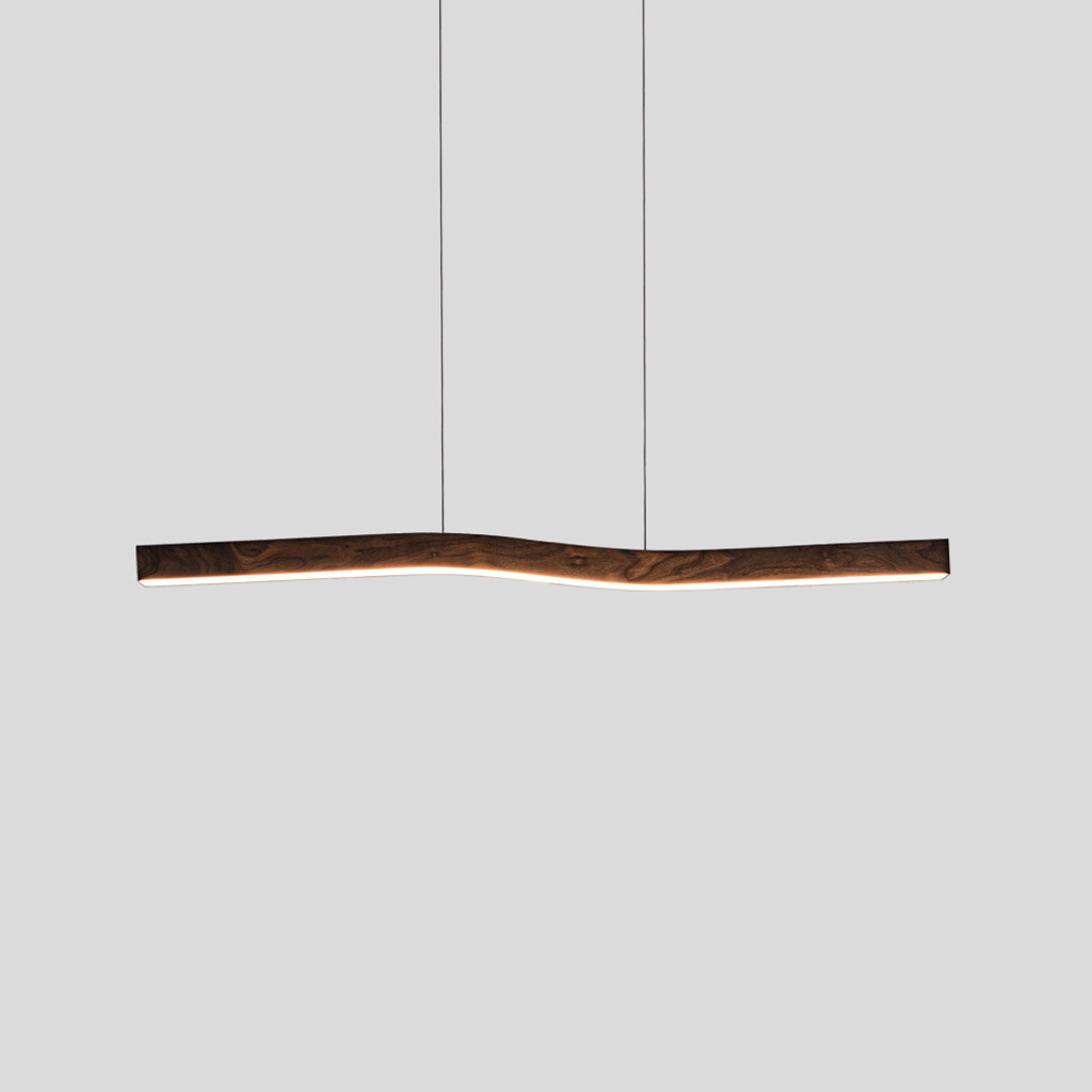 Camur linear pendant, dark stained walnut