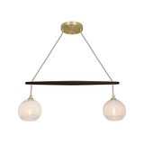 Linea Selva 2, 6.5in clear bubble, dark stained walnut crossbar, brushed brass, taupe cloth