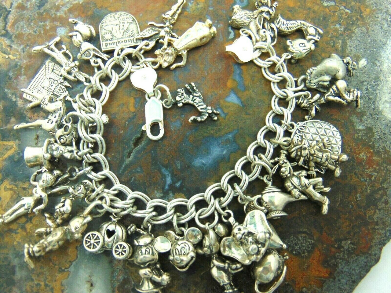 Sterling Silver Charm Bracelet Disney Mickey Mouse Mechanical