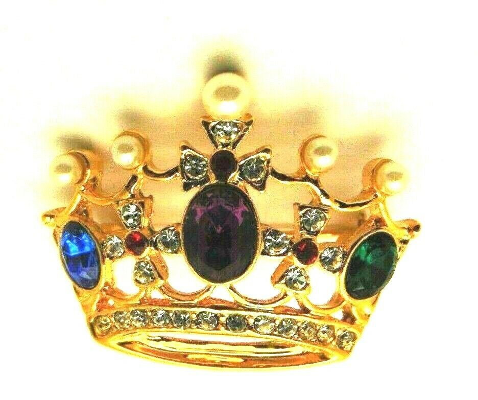 Crystal Rhinestone Queen Crown Tiara Brooch Pin - Vintage Style Jewelry Accessory
